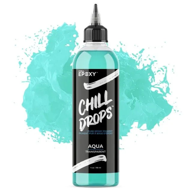 Sort flaske med spidsmunding og Aqua turkis epoxy pigment baggrundssplash.