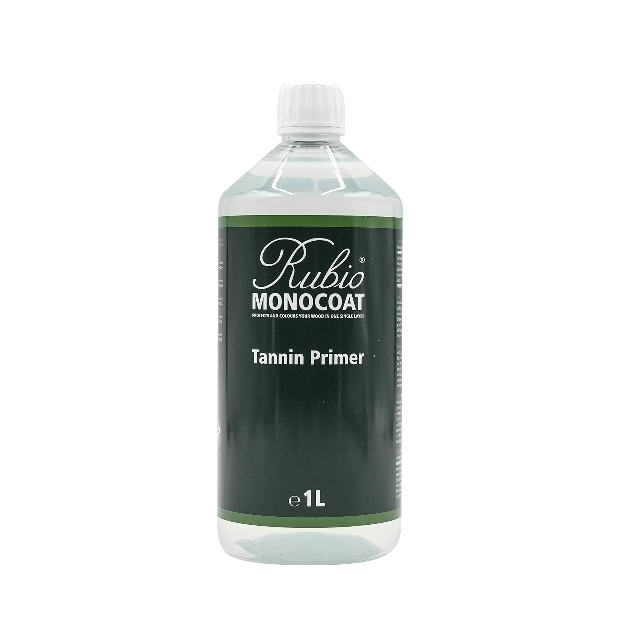 Rubio Monocoat Tannin Primer flaske på 1 liter med sort etiket og hvid tekst.