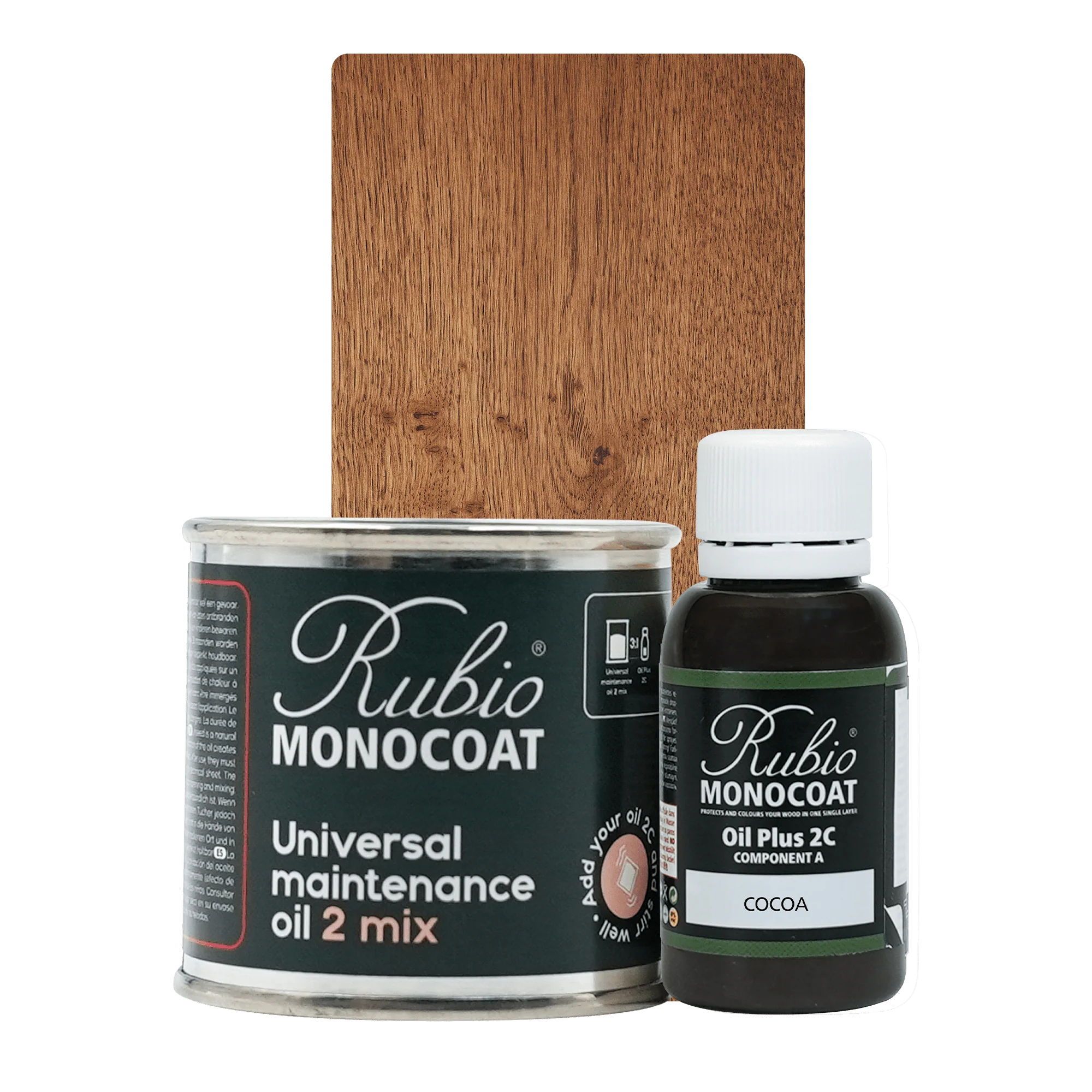 Rubio Monocoat Universal Maintenance Oil 2 Mix sæt med 400 ml dåse og 80 ml flaske i farven Cocoa.