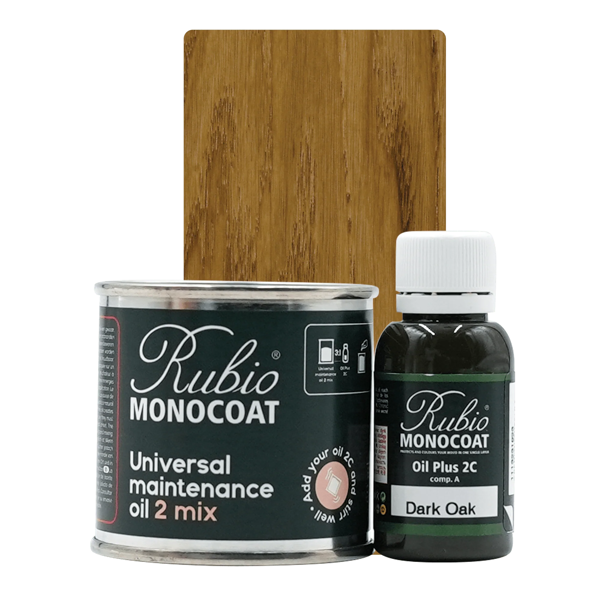 Rubio Monocoat Universal Maintenance Oil 2 Mix sæt med dåse og flaske, Dark Oak træolie.
