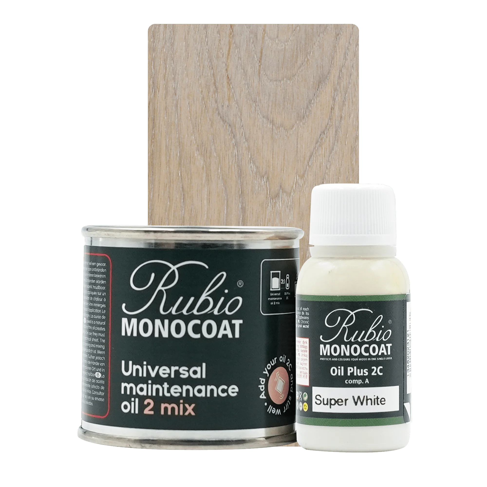 Rubio Monocoat Universal Maintenance Oil 2 Mix sæt med 400 ml og 80 ml flasker i Super White.