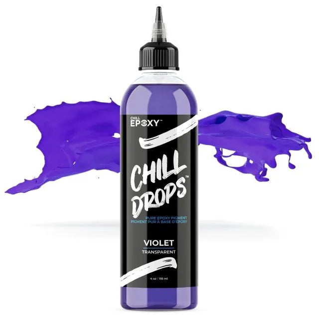 Flaske med violet, transparent epoxy pigment til resin art med præcis drypnæse.