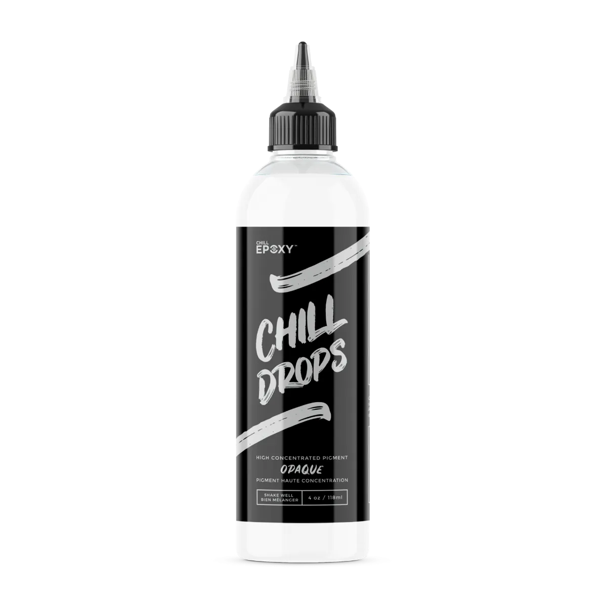 Flaske med sort etikette, skruehætte og præcisionsdyse til epoxy pigment, 250 ml.